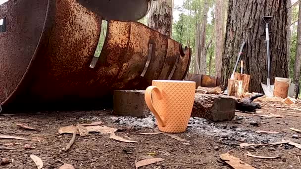 Making Hot Billy Tea Campfire While Camping Bush — Video