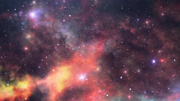 Deep space, red nebula clouds floating in the universe
