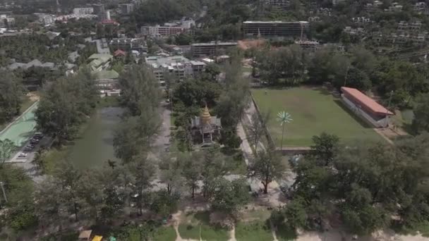 Zona Residencial Con Templo Centro Secuencias Drones Tailandia — Vídeo de stock