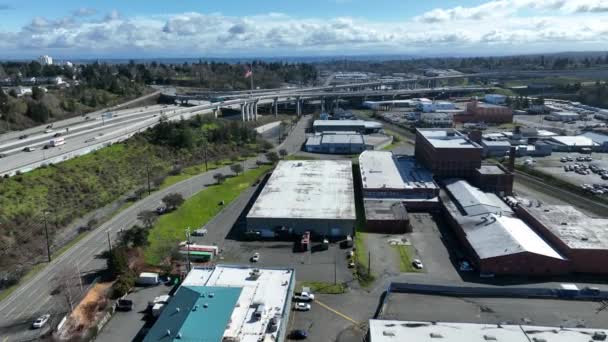 Kameradschaftliche Drohnenaufnahme Des Autobahnkreuzes South Tacoma Pierce County Washington — Stockvideo