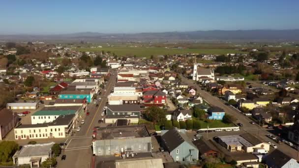 Cidade Histórica Ferndale Califórnia Edifícios Antigos Telhados Vista Drone — Vídeo de Stock