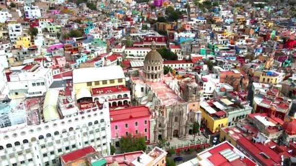 Basilica Guanajuato Mexico Drone Shot Church Hispanic Colonial — Vídeo de Stock