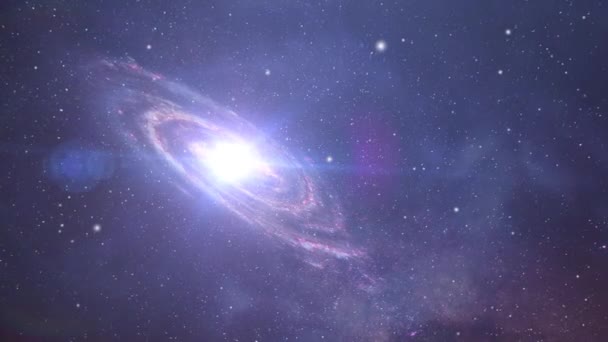 Galaxia Espiral Flotando Sobre Fondo Nubes Nebulosas Azules Universo — Vídeos de Stock