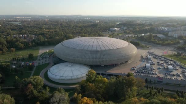 Tauron Arena Krakw Hava Manzarası Kapalı Mekan Modern Eğlence Spor — Stok video