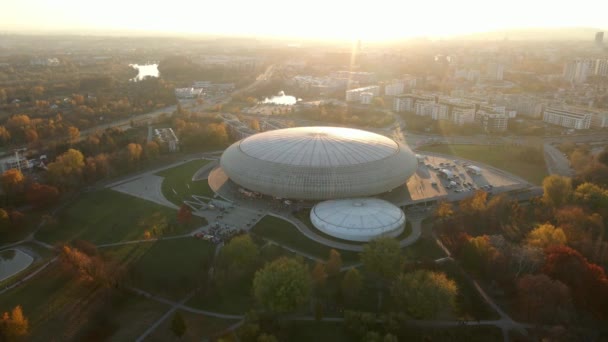 Aerial View Tauron Arena Krakw Indoor Modern Entertainment Sports Venue — Video Stock