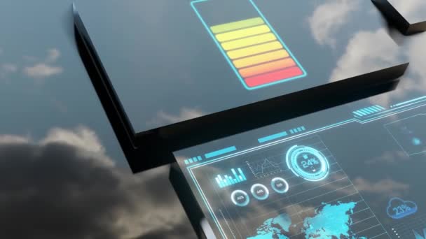 Renewable Energy Data Animation Screen Reflective Digital Display Surface Animated — Vídeos de Stock