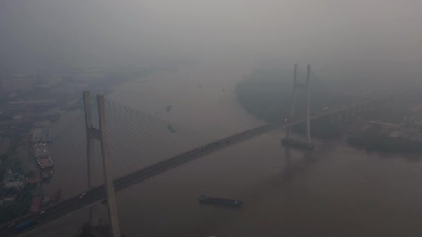 Flying Drone Hyperlapse Phu Bridge Saigon River Chi Minh City — Vídeo de Stock