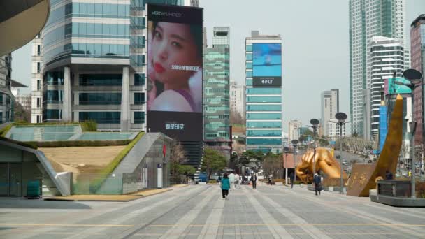 Κοιτάζοντας Κάτω Από Yeongdong Daero Street Προς Coex Mall Και — Αρχείο Βίντεο