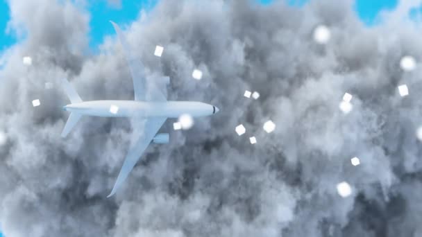 Abd Hava Sahası Abd Bayraklı Uçak Arkaplanda Bulutlar Dijital Küplerle — Stok video