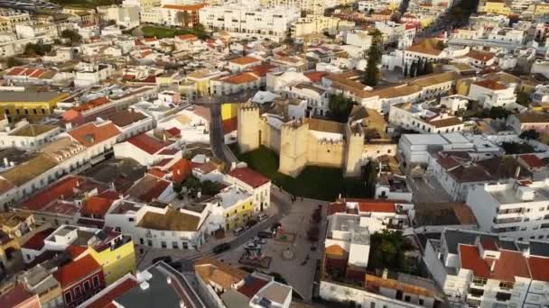 Centro Histórico Loul Una Ciudad Sur Portugal Atardecer Disparo Aéreo — Vídeos de Stock