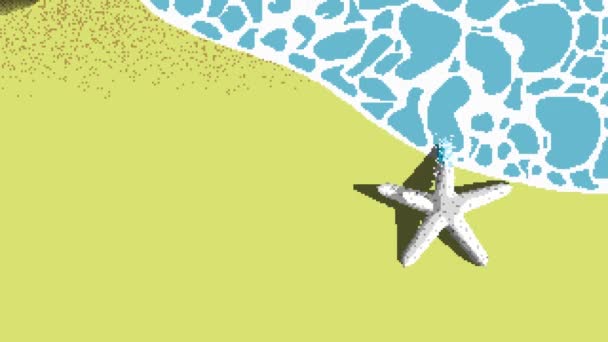 Kumsalda Deniz Yıldızına Çarpan Dalgaların Olduğu Bir Sahilin Animasyon Videosu — Stok video