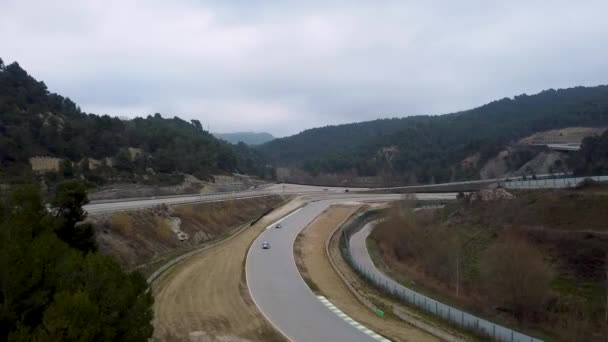 Aerial Drone Shot Sports Cars Section Castelloli Circuit — стоковое видео