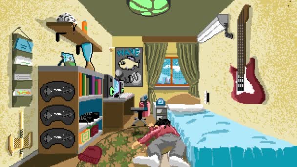 Animation Video Teenager Boy Room Interior Design Bed Workplace Desk — ストック動画