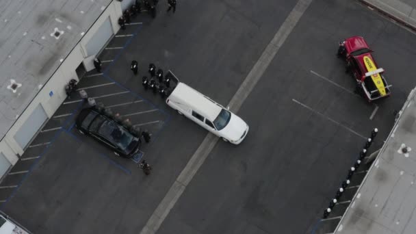 Aerial Drone Police Officers Saluting Casket White Hearse — стокове відео