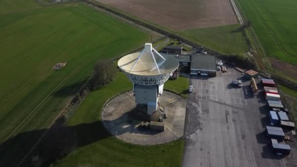 Top Aerial Birds Eye View Shot Observatory Radar Antenna — стоковое видео