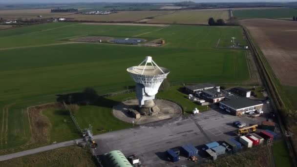 Large Satellite Dish Radar Antenna Facing Sky Drone Pull Back — Stock Video