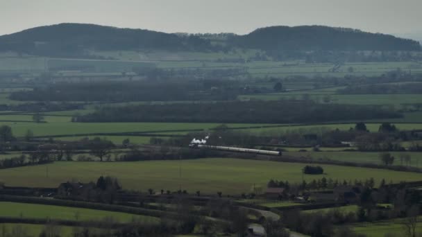 Steam Train Historic Heritage Railway Storbritannien Gloucestershire Warwickshire Flygfoto — Stockvideo