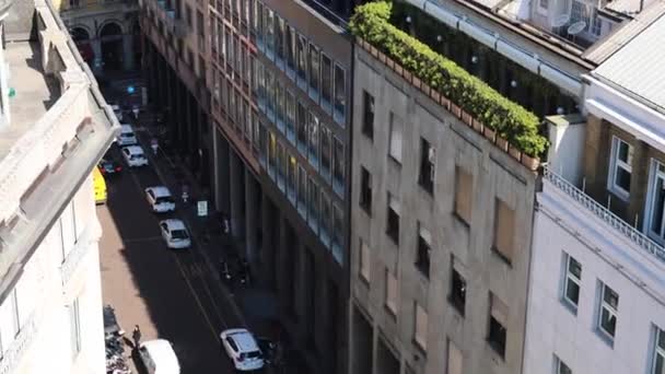 Panoramatický Výhled Střechy Milána Itálie Centrální Oblasti Městského Života Pozadí — Stock video