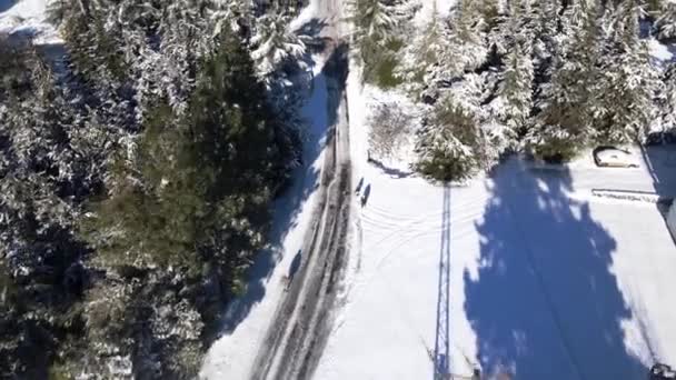 Fågelperspektiv Över Snötäckta Vägar Och Ett Litet Bysamhälle Golanhöjderna Israel — Stockvideo