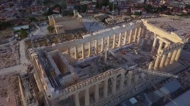 Flyg Över Akropolis Parthenon Antika Templet Aten Grekland — Stockvideo