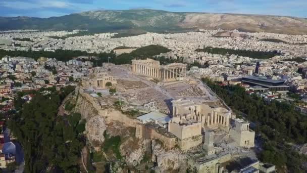 Letecký Pohled Akropolis Aténách Parthenonem Sedícím Nad Městem — Stock video