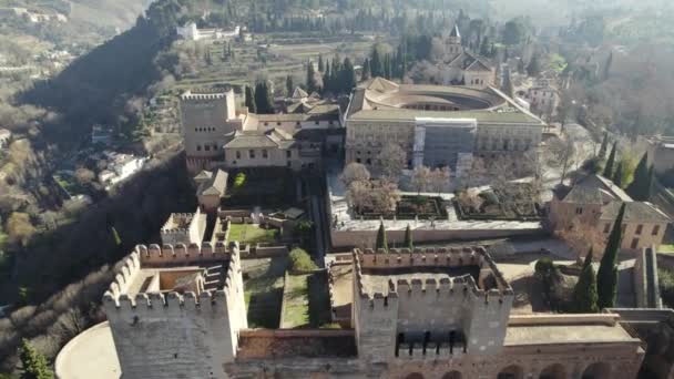 Forteresse Grande Alhambra Sur Colline Sabika Grenade Espagne Vue Aérienne — Video