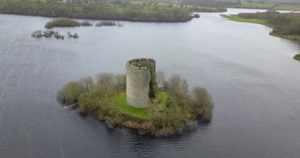 Cloughoughter Castle Drone Aerial Shot Ireland February 2022 — стоковое видео