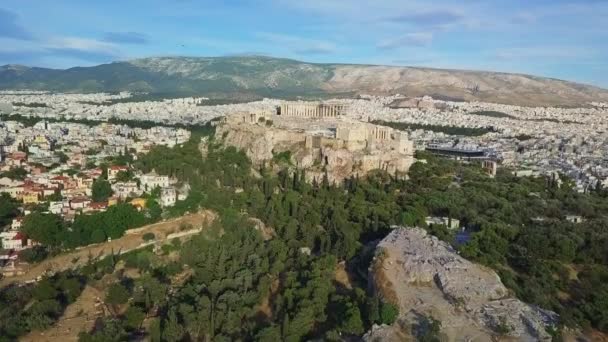 Acrópolis Partenón Templo Aerial Filmación Atenas Grecia — Vídeos de Stock