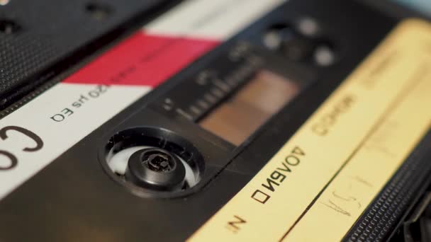 Close Compact Cassette Tape Deck Play Vintage Old Cassette Cyrillic — Video