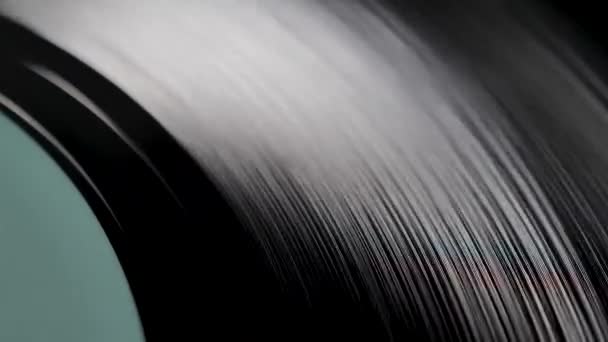 Close Macro Shot Old Vinyl Disc Spinning Record Player Scene — Video Stock