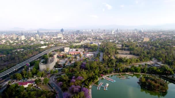 Escena Del Dron Del Lago Principal Bosque Chapultepec — Vídeos de Stock