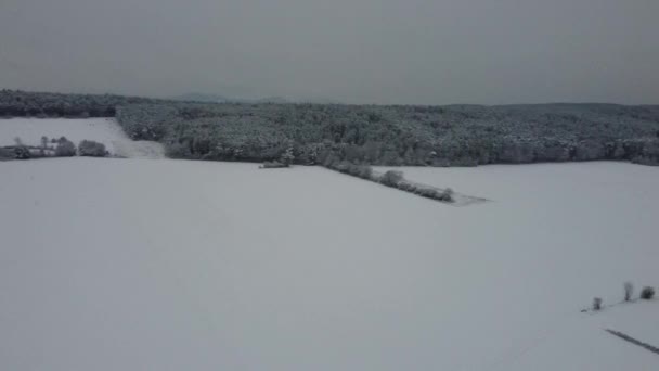 Drone Vola Una Curva Sul Paesaggio Invernale Con Montagne Con — Video Stock