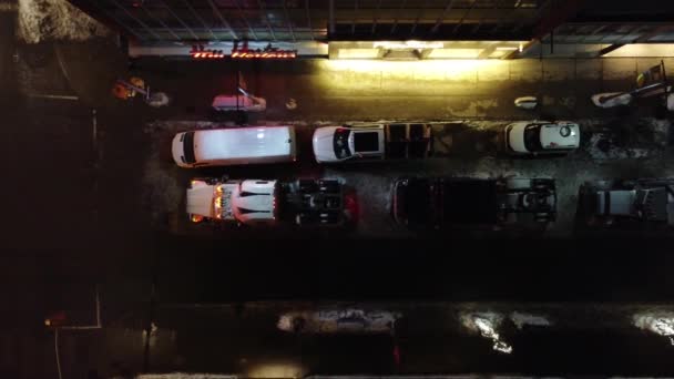 Aerial Top Panning View Street Trucks Queue Demonstration Night Ottawa — Videoclip de stoc