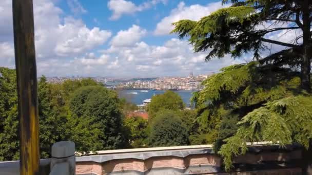 Vista Panorâmica Palácio Topkapi Com Chifre Dourado Bósforo Visível Fátima — Vídeo de Stock