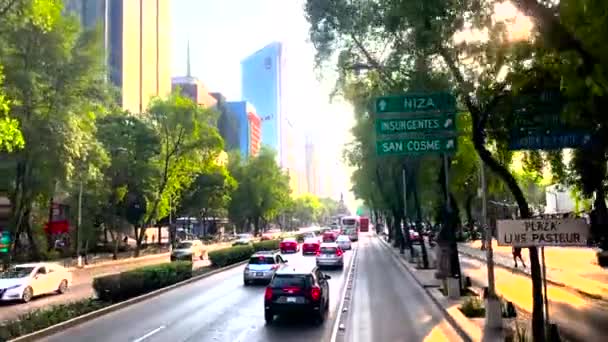 Scène Van Dicht Verkeer Paseo Refroma Mexico Stad — Stockvideo