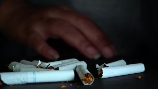 Black Woman Hands Pushing Away Bad Habit Smoking Cigarette Butts — Stock videók