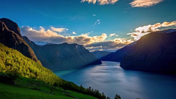 Sunrise Time Lapse Dramatic Fjord Landscape Epic Beauty Flam Norway — Wideo stockowe