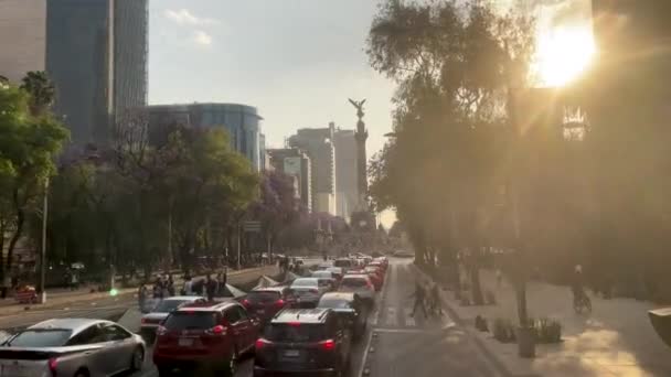 Zonsondergang Uitzicht Engel Onafhankelijkheid Mexico Stad — Stockvideo