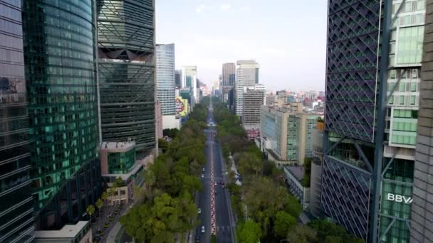 Drone Shot Paseo Reforma Main Buildings Mexico City — стоковое видео