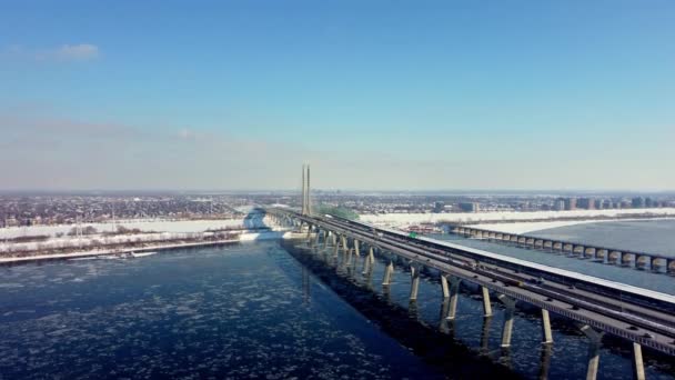 Drone Shot Champlain Bridge Montreal Canada Winter — 비디오