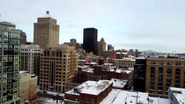 Drone Skott Centrala Montreal Vintern — Stockvideo