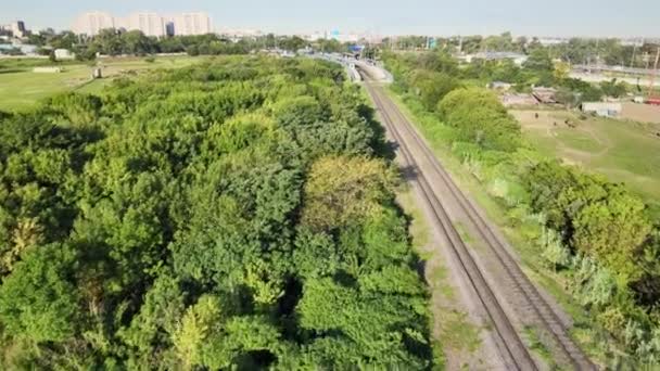 Estacin Ingeniero Castellofollowing Train Tracks Surrounded Vegetation Aerial Shot — Video Stock