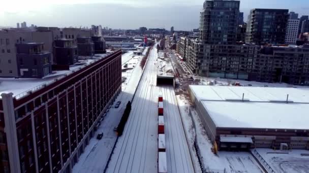 Drone Shot Old Port Montreal Winter — Stock Video