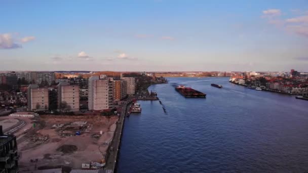 Aerial View Construction Development Oude Maas Dordrecht Pedestal — Vídeo de Stock