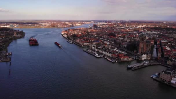 Aerial View Oude Maas Dordrecht City Landscape Slow Pedestal — Vídeo de Stock