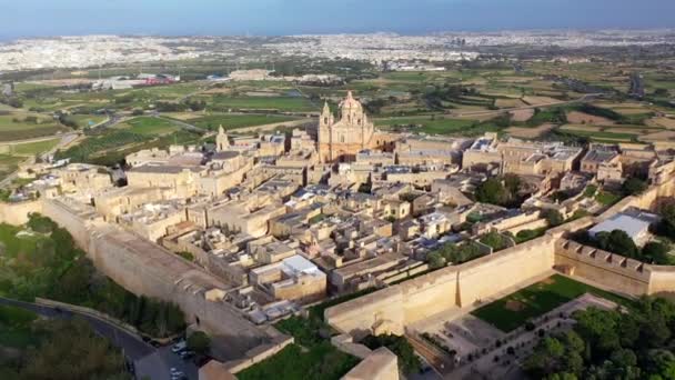 Amazing Medieval Architecture Historical Heritage Mdina City Malta Aerial Shot — 비디오