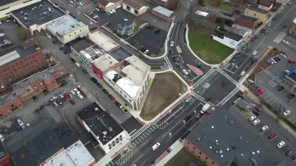 Вид Воздуха Движение Центре Кингстона Нью Йорк Сша Улицы Здания — стоковое видео