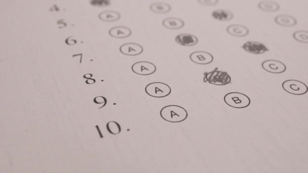 Student Pencil Doing Multiple Choice Test Filling Out Bubbles Close — Video