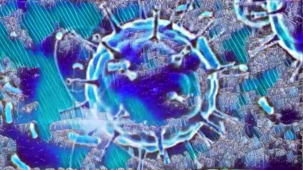Animatie Van Blauw Gekleurde Roterende Coronavirus Virus Digitaal Kunstconcept — Stockvideo