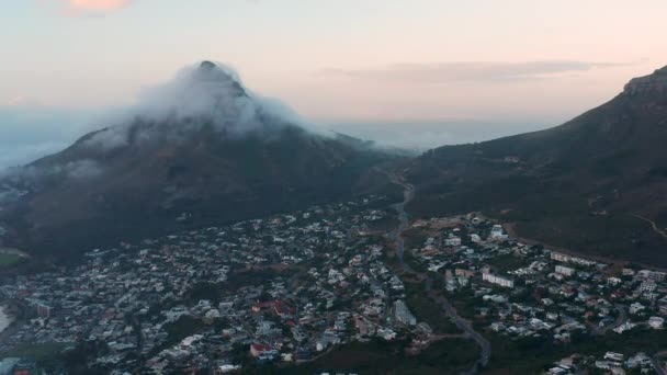 Low Clouds Lions Head Cape Town South Africa Aerial Drone — Stock Video